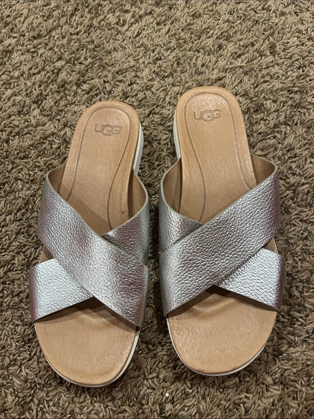 UGG Women’s Silver Metallic Crisscross Slide Sandals